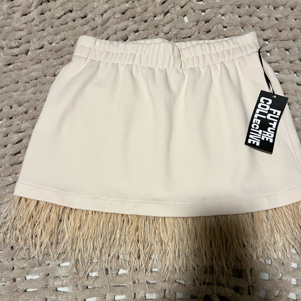 Target Cream Mini Skirt with Feather Trim